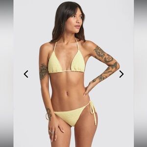NWT RVCA Yellow Crochet Bikini -the glory tie sidi cheeky bottoms and halter top